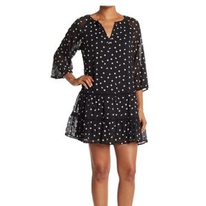 LOVESTITCH Floral Embroidered 3/4 Sleeve Drop Waist Mini Dress Size Small
